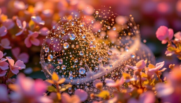 a mist of beta carotene sparkling in the sunlight, radiating a soft golden glow amidst pastel colored surroundings.