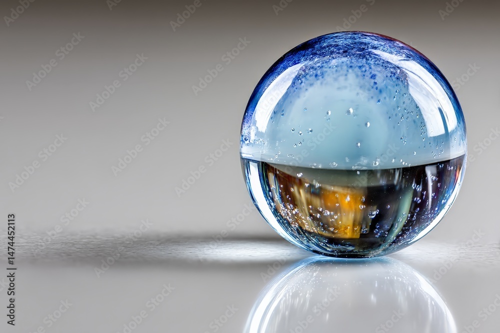 Aufkleber clear glass sphere with bubbles reflecting colorful lights on a smooth surface