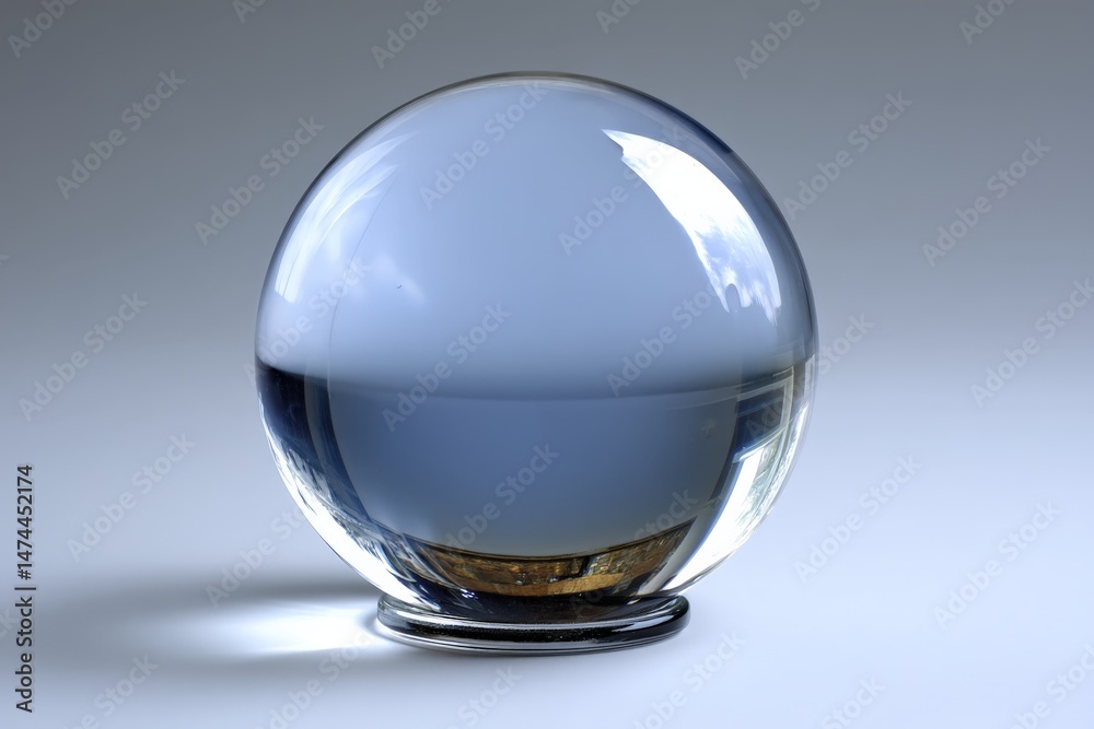 Poster clear glass sphere reflecting light on a smooth surface in a minimalist setting for decorative purpo
