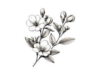 Old style botanical engraving of waxflower, hand-drawn flora sketch, vintage flower print, aesthetic wall decor, antique bloom art, floral illustration print,