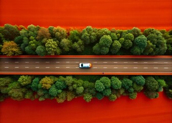 Aerial View: Exhausted Driver Suffering Back Pain After Long Drive