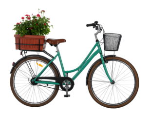 Green Bike with Flowers, Transparent Background