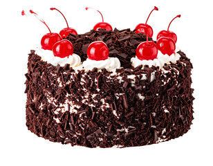 Chocolate Cake with Cherries, Whipped Cream & Shavings, Transparent Background