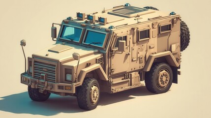 Obraz premium Beige armored military vehicle isometric illustration of transportation