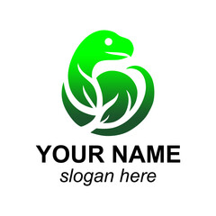 Green Reptile and Leaf Logo
