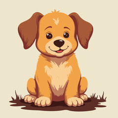 Obraz premium Illustration of Happy Dog Sitting on Grass for Pet Blogs, Animal Welfare Campaigns, Children's Book Design, and Social Media Content