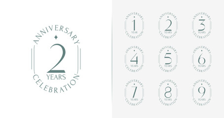 Minimal anniversary number logo. Age celebration symbol with beauty badge concept. Simple classic birthday template
