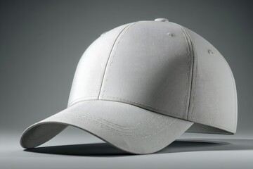 Blank white baseball cap, angled view