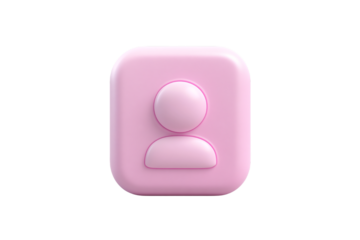 A soft pink, rounded square icon with a 3D user silhouette symbol centered in relief, isolated on a transparent background