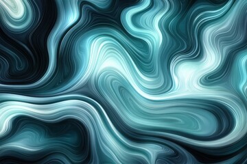Abstract teal and black swirl pattern, digital art, fluid motion, top-down view, modern design, vibrant colors, smooth lines
