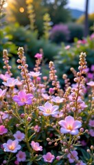 Obraz premium a magical garden of glowing herbs, each with soft, radiant flowers in dreamy pastels.