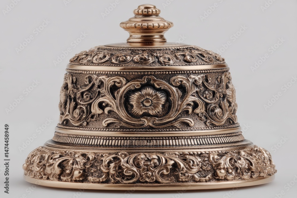 Aufkleber intricately designed vintage bell featuring ornate patterns and a polished finish displayed against 