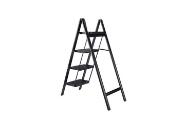 ladder on white background  Household Step Ladder Stool Portable Ladder Step Aluminum Alloy Black Folding Ladder