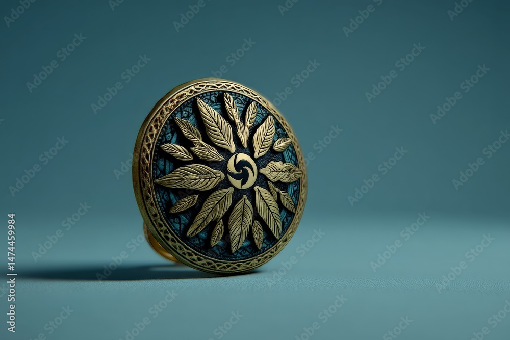 Aufkleber detailed design of a decorative artifact featuring intricate leaf patterns, displayed against a soft