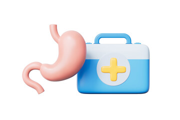 3d rendering medical stomach and medicine in blue background