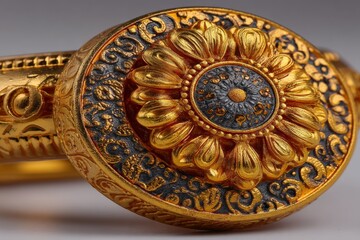 Obraz premium Exquisite golden ornament with intricate floral design on a classic bangle