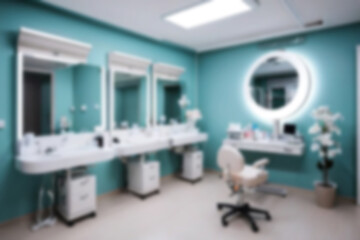 blurry beauty clinic, interior of beauty equipment in clinic with modern theme, bright lighting, blurry beauty clinic wallpaper, facial skin.