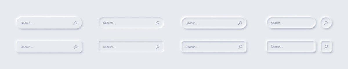 Search bar neomorphic style vector collection. Soft ui neumorphism minimal searching bars.