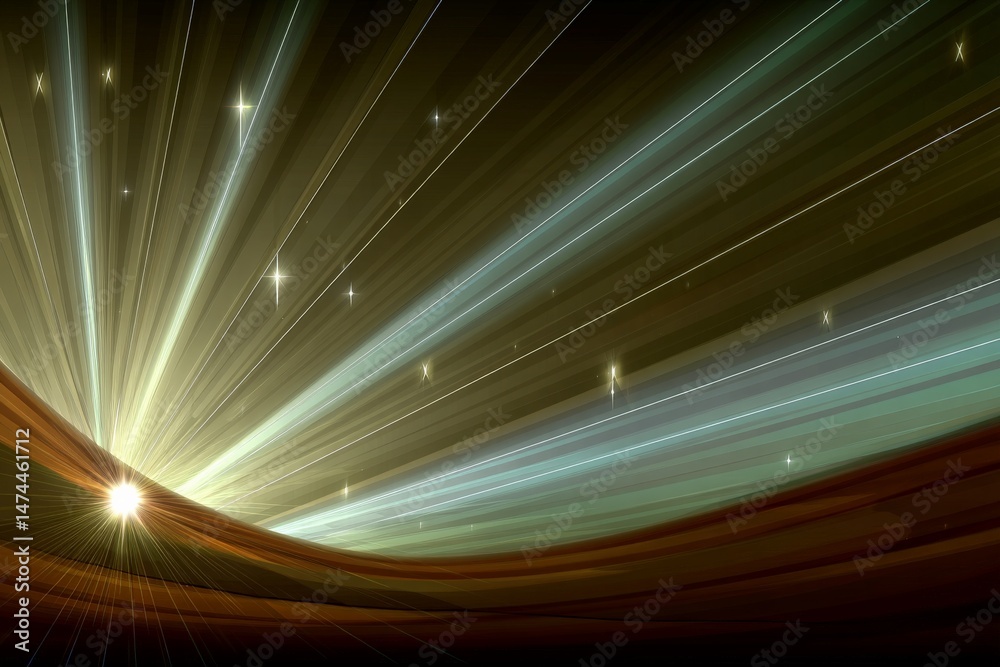 Poster vibrant rays of light radiate in a cosmic landscape creating an ethereal atmosphere of beauty and wo