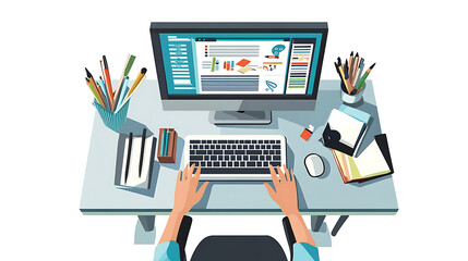 A person is typing on a computer at a desk with a keyboard and a mouse