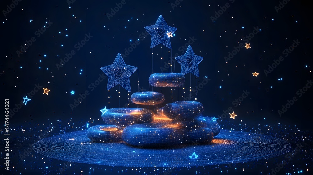Aufkleber ethereal celestial scene featuring a glowing blue and orange platform with floating stars against a 