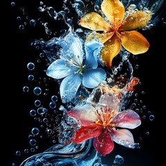 Abstract floral forms in water with bubble  high resolution   for isolate image