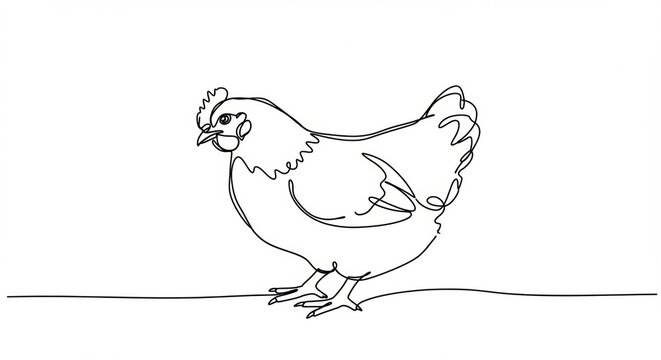 Elegant hen line art minimalist design farm animal graceful poultry simple drawing