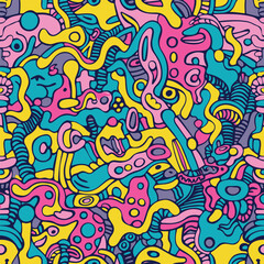 Colorful Hand-Drawn Abstract Pattern with Fun Elements