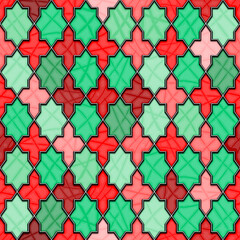Stained glass lattice with geometric pattern seamless vector pattern