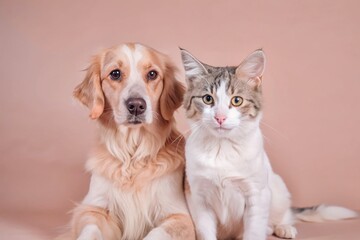 Black and White Cat and Dog Best Friends: Adorable Pet Duo Stock Photo