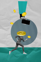 Zine image 3d poster collage of anonym businessman businesswoman instead head coin dollar income...