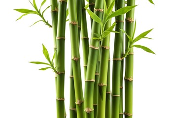 Obraz premium A close up of several green bamboo stalks and leaves