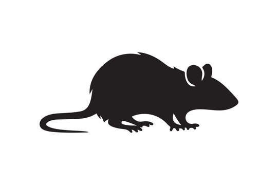 A simple black silhouette of a rat in side view, minimal vector style