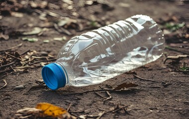 Obraz premium A close-up of a plastic bottle lying on the ground