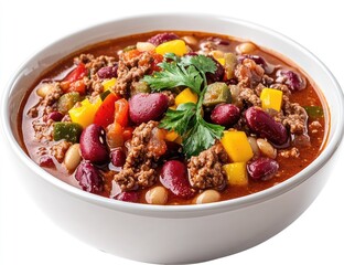 Hearty chili in a white bowl (2)