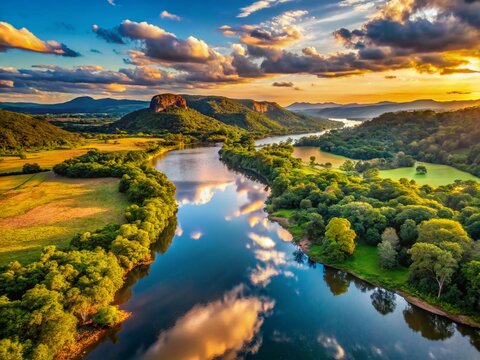 Breathtaking Paranaiba River Landscape: Minas Gerais & Goi&aacute;s Border, Brazil
