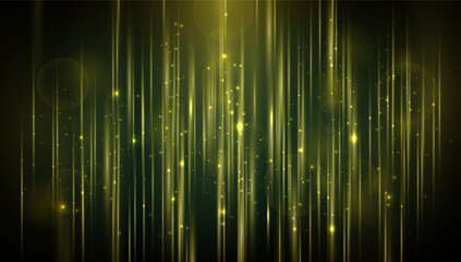 Abstract background with glowing golden vertical light lines and sparkling particles. Elegant, dynamic design for events, luxury, or technology. vector eps10