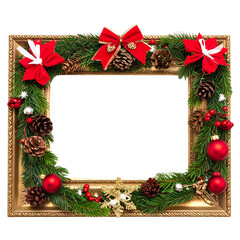 Ornate gold picture frame decorated with festive Christmas garland decor