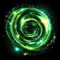Abstract green light trails swirling in a vortex on black background digital art concept energy flow movement graphic design