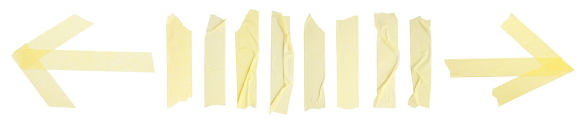 Adhesive tape pieces isolated on white, set