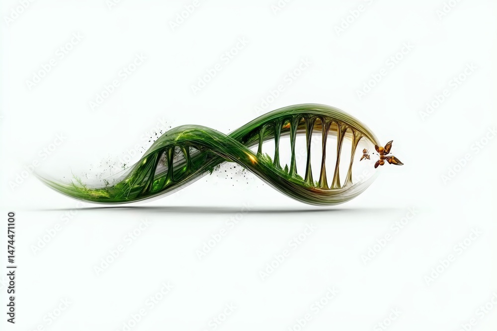 Poster Nature intertwines with science in a unique representation of a DNA helix showcasing vibrant greenery and a butterfly