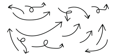 curved arrows collection, arrow set vector element design, curved line, wavy curved line 