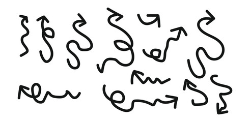 curved arrows collection, arrow set vector element design, curved line, wavy curved line 