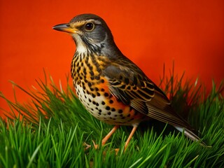 Close-up Austral Thrush Bird Patagonia Argentina Green Grass Wildlife Photography