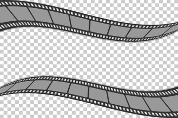 Fototapeta premium Movie film banner with filmstrips on transparent background. Cinema template. Vector illustration