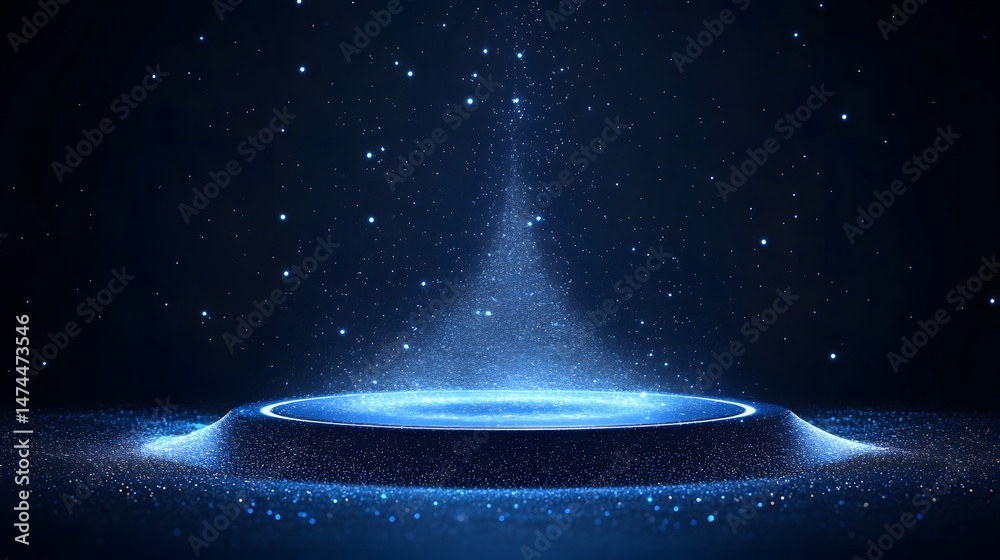 Poster futuristic stage bathed in ethereal blue light. perfect for showcasing cutting-edge tech or cosmic p