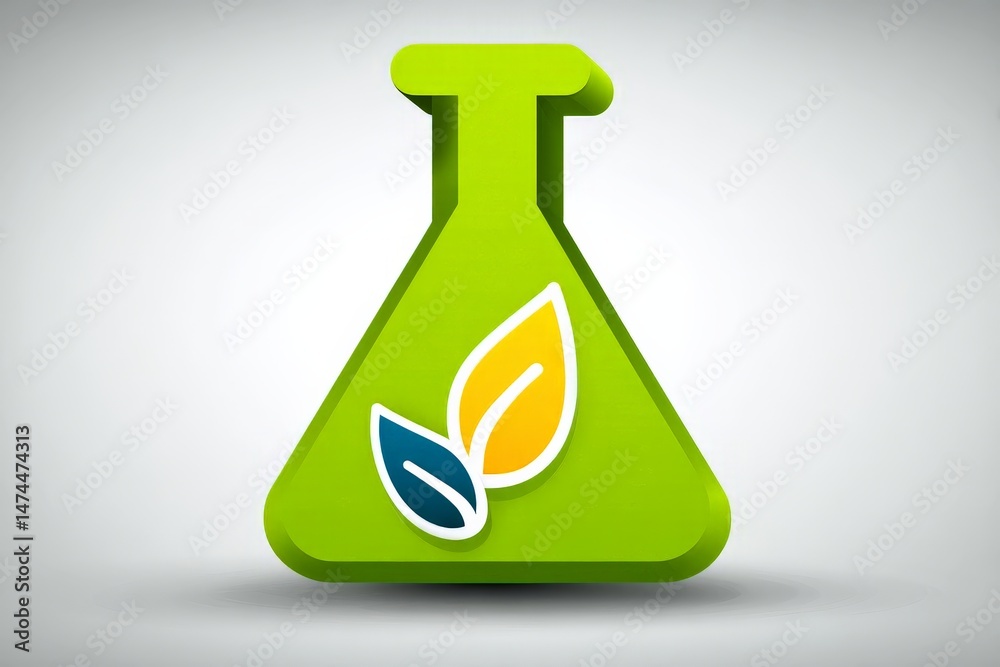 Poster Chemical flask symbolizing eco-friendly research and development in a modern laboratory setting
