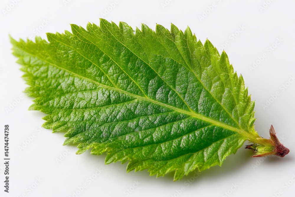 Poster fresh green leaf showcasing intricate texture and vibrant color representation in nature