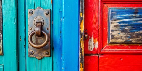 Close-Up Panoramic View of a Vibrant Blue Door