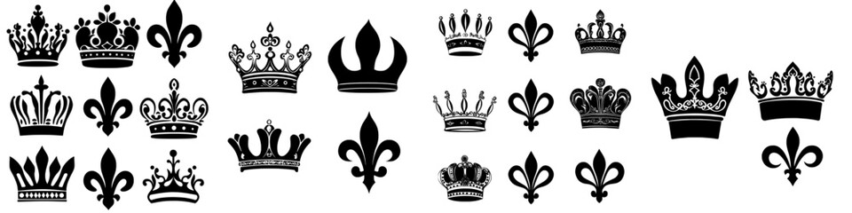 Crown and fleur de lis symbols, along with lily flowers, are included in the icons, which feature a royal crown design, lily flowers, and a medieval crown set © Andrei